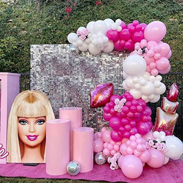 Conjunto de arco de corrente de balão com tema rosa Barbie