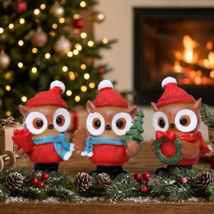 Ornamento de três peças de coruja de Natal