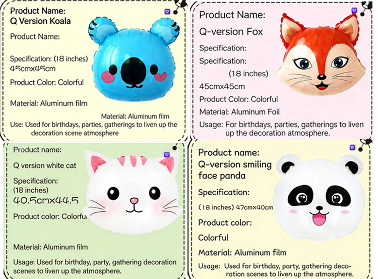 Cartoon Animal Head Foil Balloons China