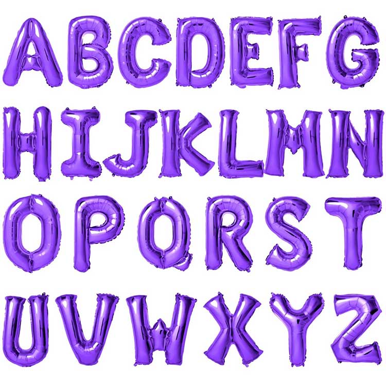Balões de letras roxas